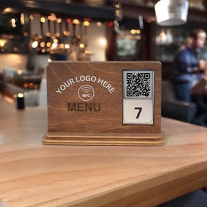 QR Code Sign, Nfc Payment Sign,Nfc Menu ,QR Code Menu Stand, Scan to Pay Sign, Bar Menu Display, Wooden QR Code Stand, Tabletop Menu Holder