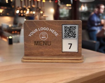 Wooden QR Code Menu Stand: NFC Payment Sign