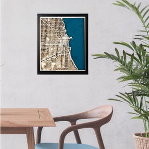 Carte de Chicago multicouche - Décoration murale - Art mural en bois 3D multicouche - Art de carte de la ville personnalisé Décoration d'intérieur