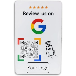 Carte NFC et QR personnalisées pour avis Google – Ajoutez votre logo – Appuyez ou numérisez – Programmez le lien de votre avis Google