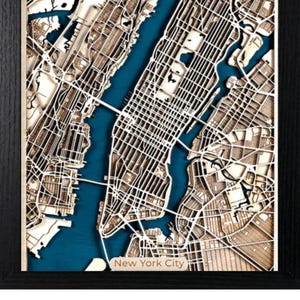 Plan de la ville de New York - Décoration murale - Art mural en bois 3D multicouche - Art de carte de la ville personnalisé Décoration d'intérieur