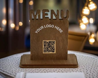 Wooden QR Code Menu Stand: Scan to Pay Sign