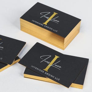 Visitekaartje van 100 stuks zwart goudfolie, aangepast warmdruklogo, kunstpapier met gouden rand, luxe professioneel visitekaartje, gratis ontwerpservice