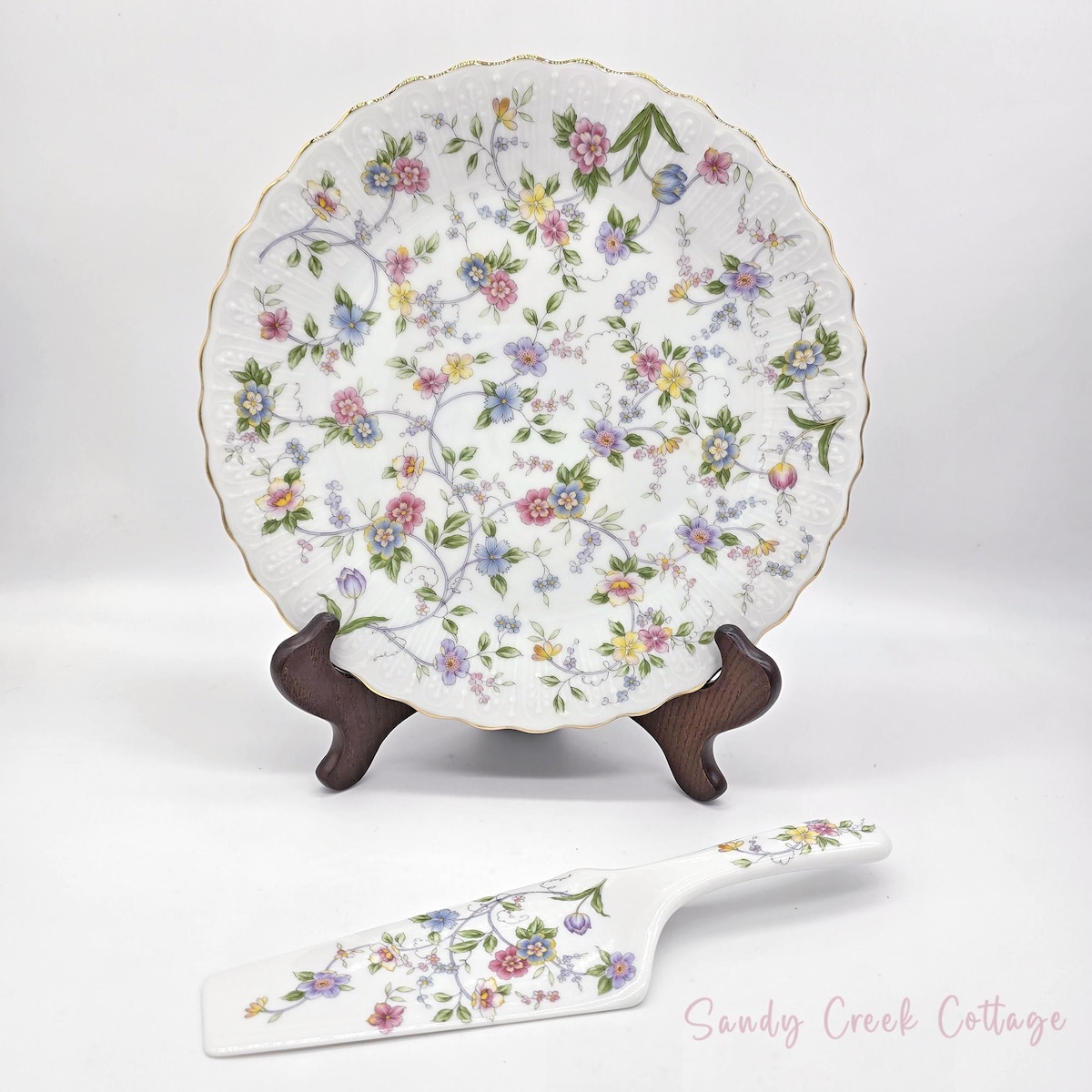 Vintage Andrea by Sadek Cake Plate Set: Corona Floral Porcelain, Gold Trim - Etsy