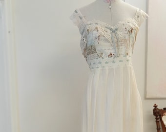 Handmade  cottagecore dress, alternative unique, delicate colours, lace beaded