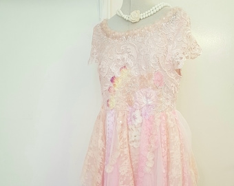 boho wedding dress, fairy tutu alternative, peach pink, romantic tattered, one of a kind