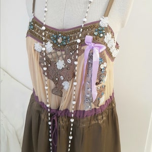 Handmade beaded dress, alternative boho dress, handmade lace dress, art to wear,