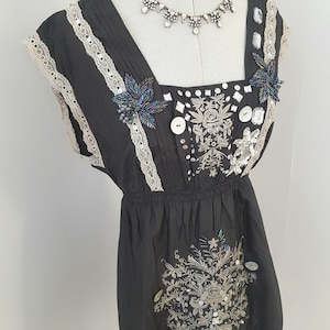 Gothic handmade beaded dress, short black evening, blacke eco inspired dress