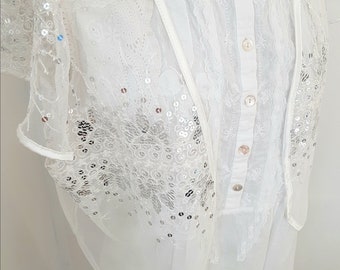 bridal shrug, wedding bolero, fine white tulle with embroidery and spectacular sequins