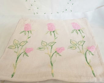 vintage tulip cushion cover, victorian look shabby home, pink roses cushion