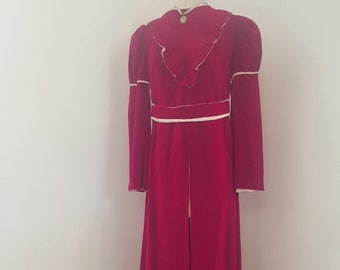 Vintage maxi dress, red velvet, 1970s dresses, puff sleeve, VERY RARE over dress,