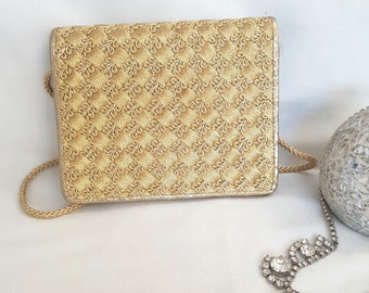 80s vintage bag, GOLD jane shilton purse, small gold box style, across body