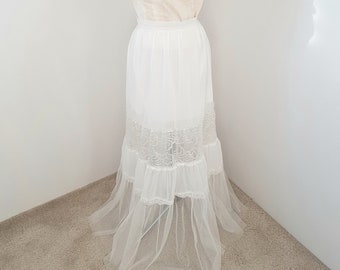 vintage long white skirt, tulle and lace, bridal wedding skirt, 90s does edwardian