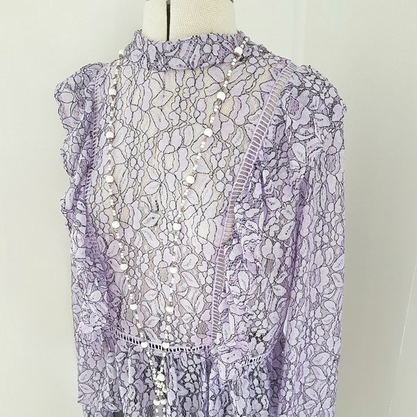 mauve all lace blouse, 90s does edwardian victorian, boho luxxe, long sleeve tops