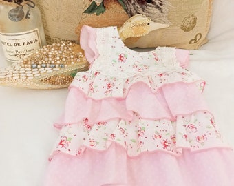 Baby girls dress, cottagecore style, lace ruffles, blossom print