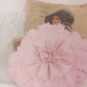 Vintage pink frilly cushion, pink bedroom decor, gifts for her, womens birthday gift