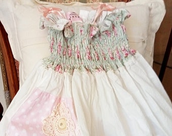 Babycakes vintage dress, cottagecore baby girls dress, shabby cottage, pink white