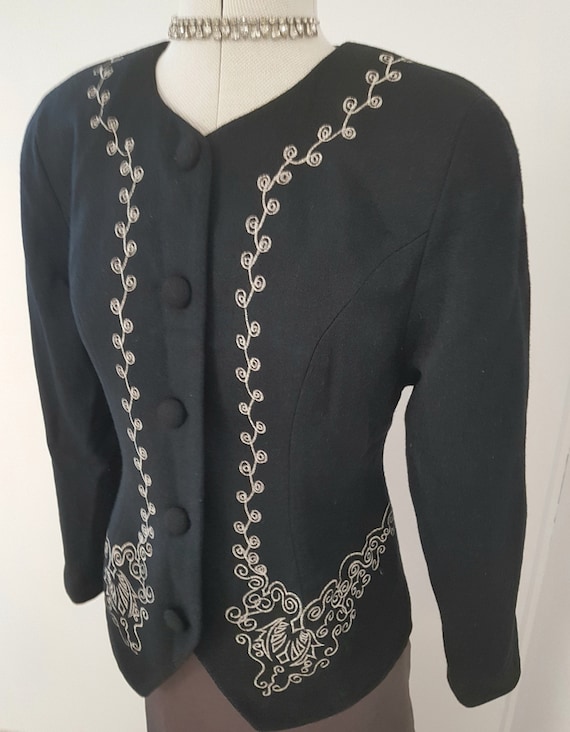 victorian look jacket, gibson girl, black wool lo… - image 2