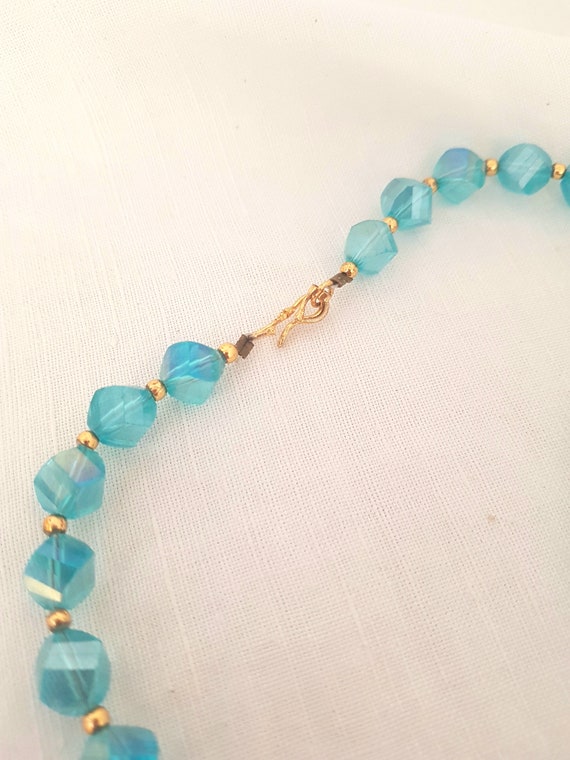 Vintage crystal necklace, turquoise colour, rhine… - image 3