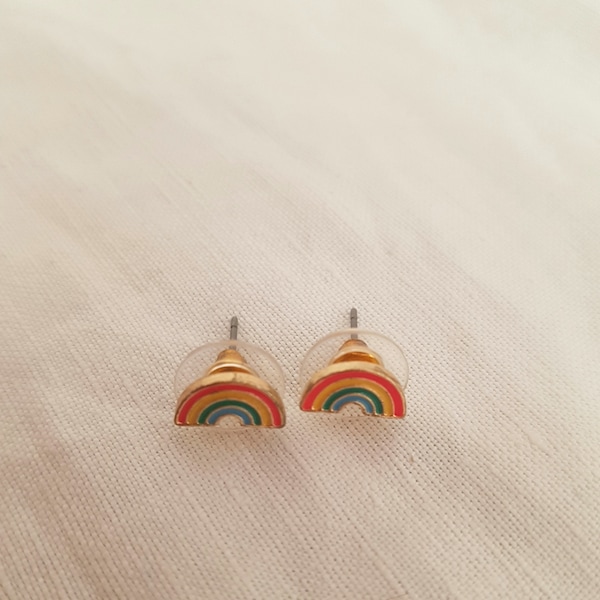 rainbow stud earrings, tiny minimalist rainbows, for pierced ears, colourful studs