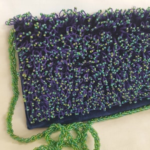 blue beaded bags, womens gifts, 90s mermaid purse, deep ocean colour,