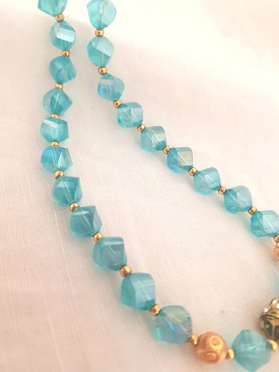 Vintage crystal necklace, turquoise colour, rhine… - image 5