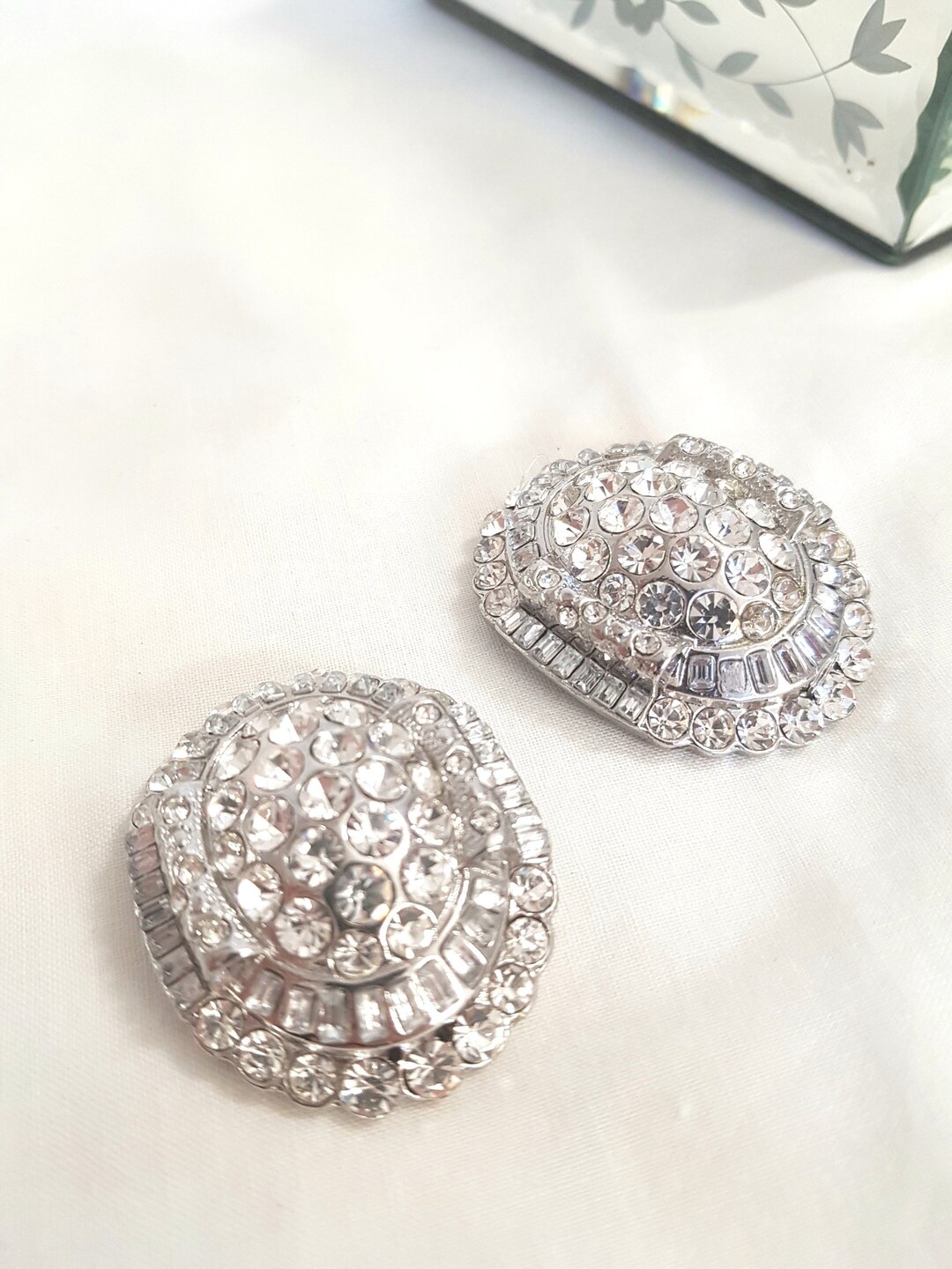 Vintage Rhinestone Shoe Buckles, HUGE Clear Rhinestones, Old Costume ...