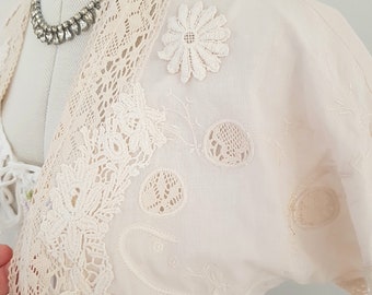 beige lace shrug, 90s does victorian jacket, hand embellished, wedding bridal shrug, bolero
