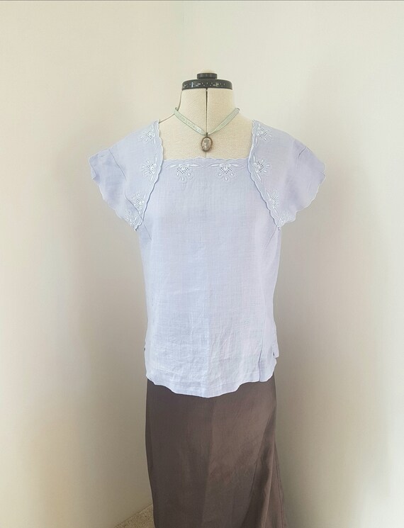 vintage edwardian style blouse, pale blue, embroid