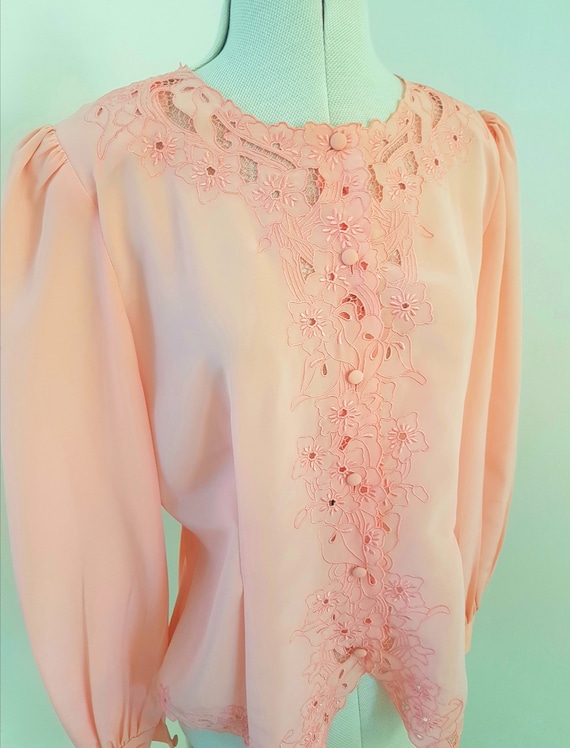 Vintage embroidered blouse, pretty 80s does edwar… - image 2