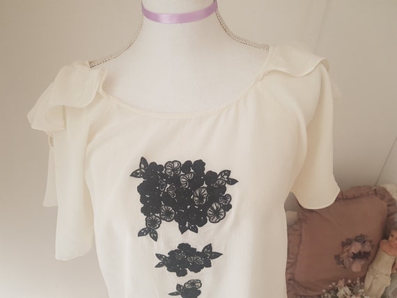vintage silk blouse, edwardian look, black cutwork