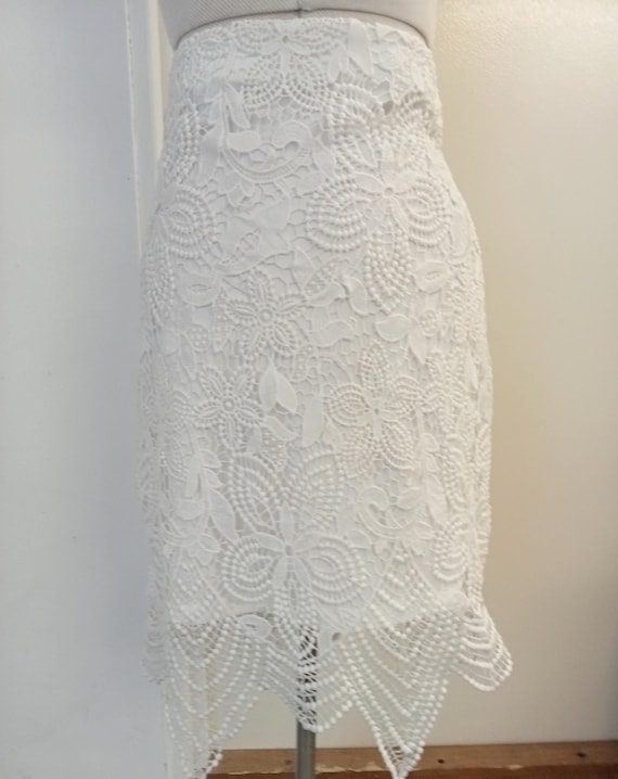 White cobweb lace skirt, cottagecore lace skirt, white lace skirt, fitted pencil skirt