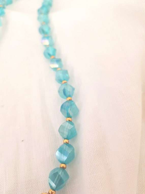 Vintage crystal necklace, turquoise colour, rhine… - image 4