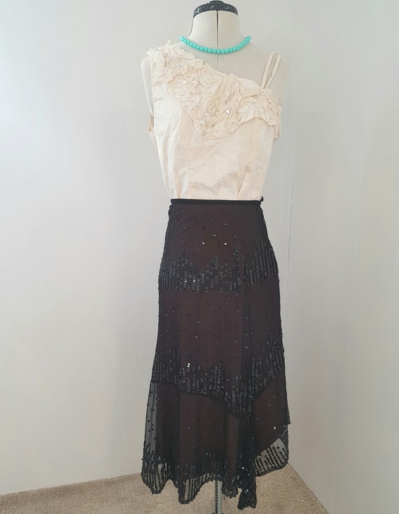 vintage black sequin skirt, 90s does 20s, STUNNING