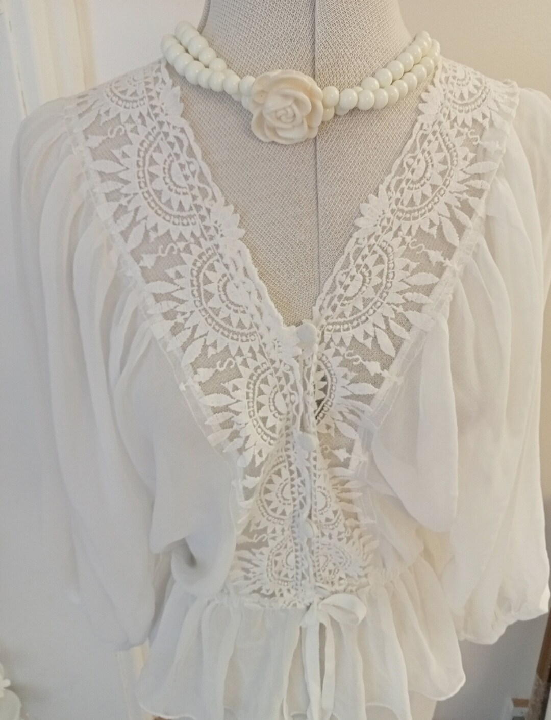 Y2K Victorian Style Blouse Palest Beige Lace Gifts for Her Etsy