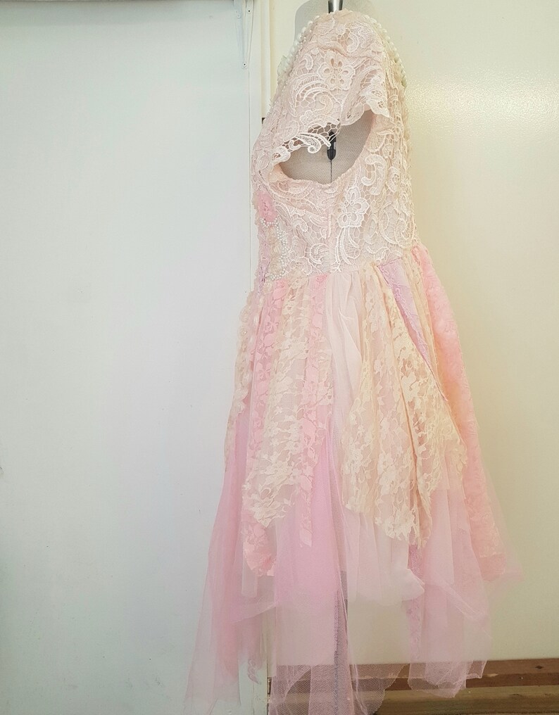 boho wedding dress, fairy tutu alternative, peach pink, romantic tattered, one of a kind image 7