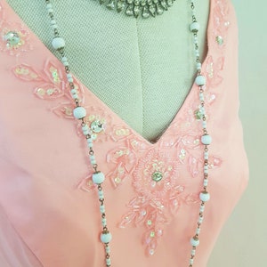 Peach flapper style dress, beaded sequin dress, handkerchief hem gown, 1920s style costume
