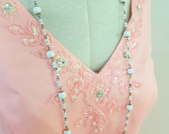 Peach flapper style dress, beaded sequin dress, handkerchief hem gown, 1920s style costume