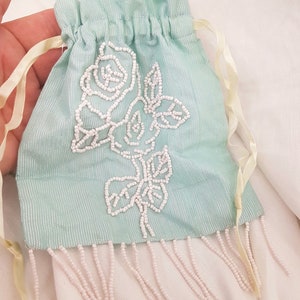 Vintage blue beaded purses, handmade jewellery bag, beaded reticules, something blue