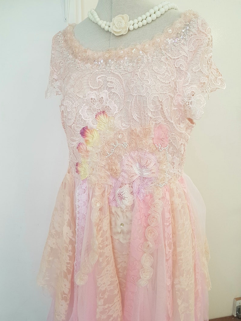 boho wedding dress, fairy tutu alternative, peach pink, romantic tattered, one of a kind image 8