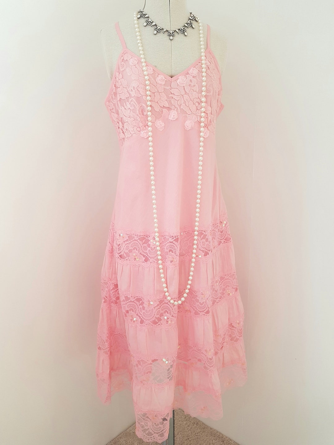Lacy Pink Dress Beach Wedding Summer Sequins Flower Etsy