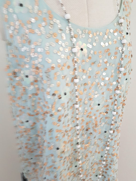 pale blue sequin top, evening tank, gold silver, … - image 2