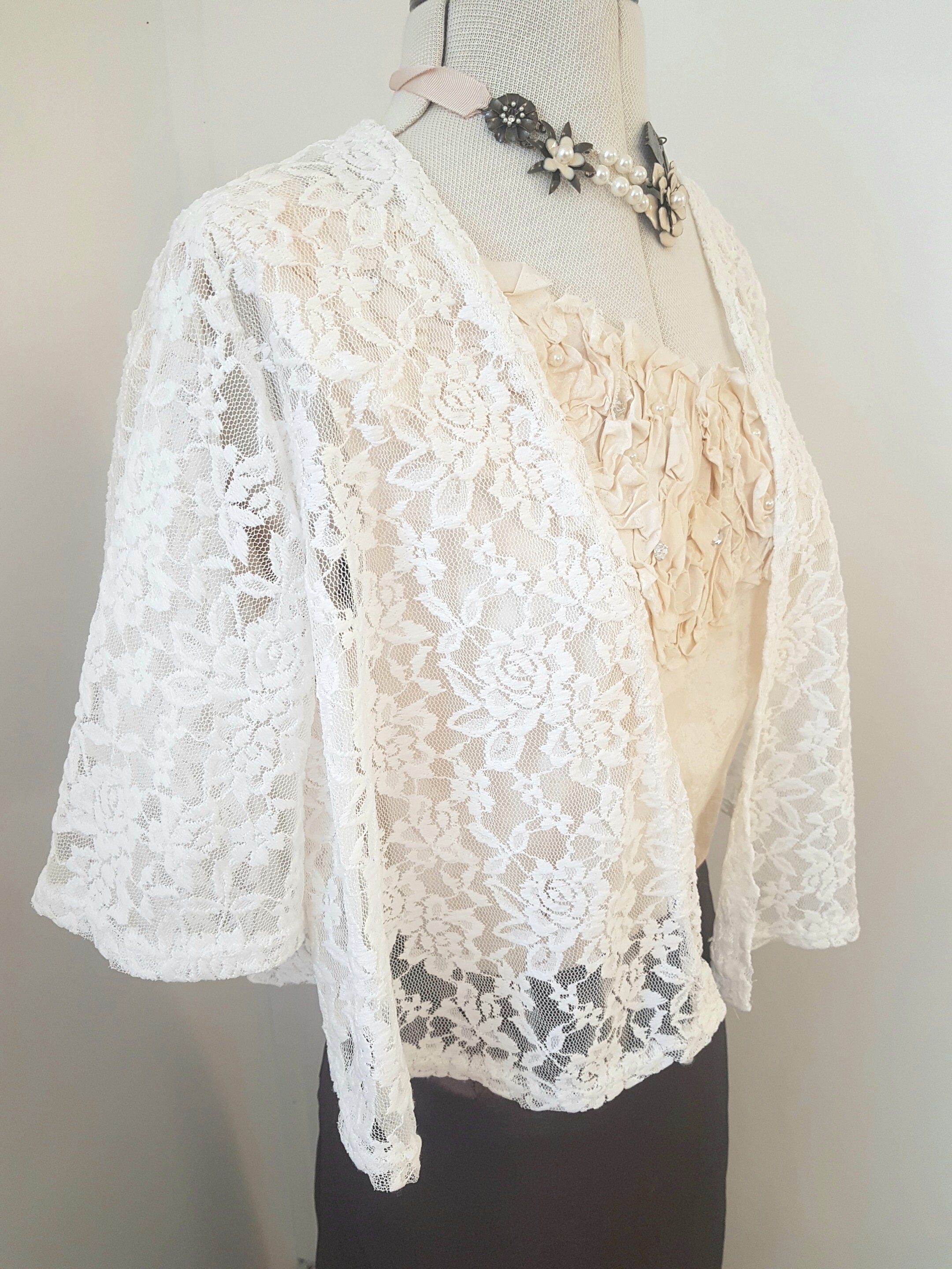 White lace shrug wide sleeves short floral wrap wedding Etsy