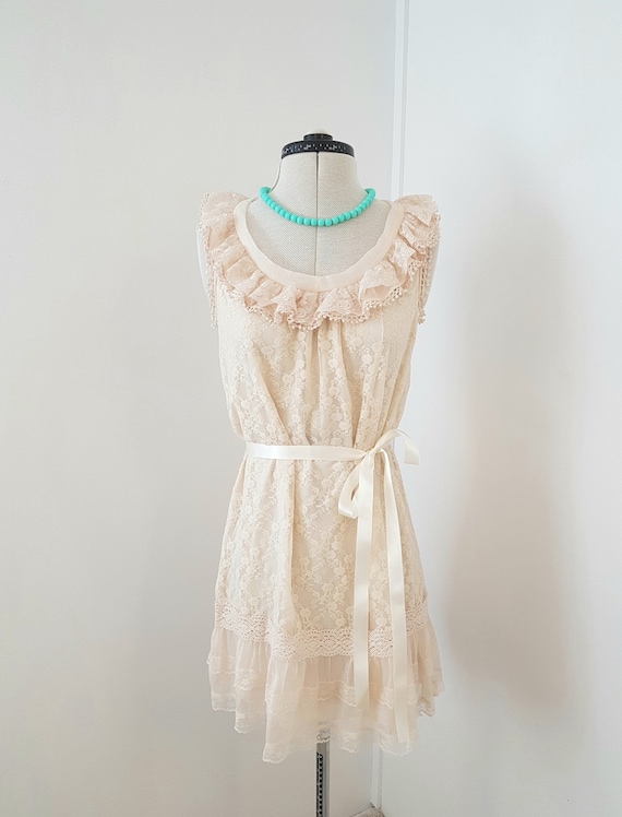 victorian style dress, beige lace, mini dress, sho