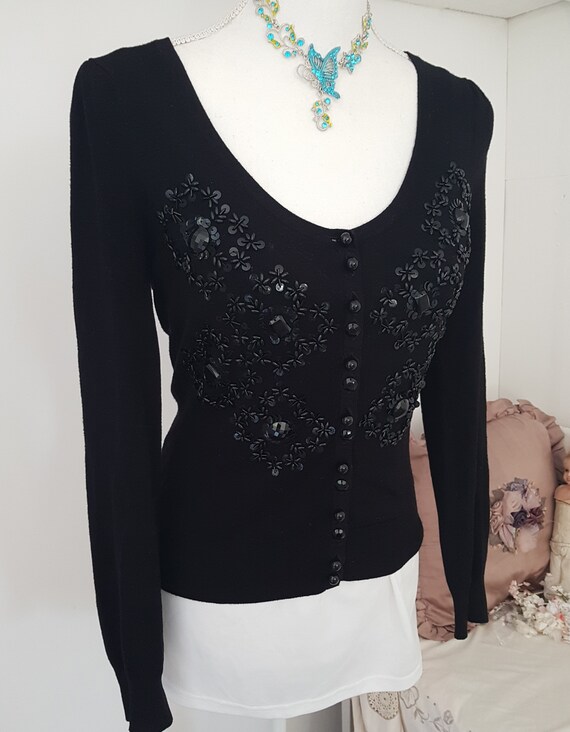 black beaded cardigan alannah hill 1950s costume rockabilly Etsy