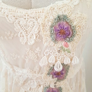 Upcycled beige lace top, eco friendly handmade clothing, boho chic shirt, recycled fabric top