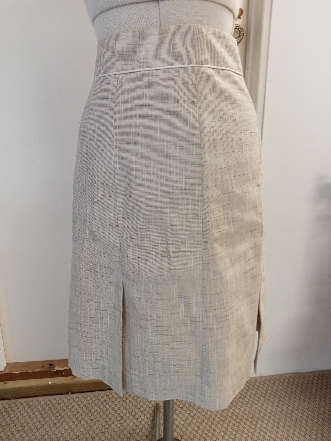 Jigsaw Skirts, Stunning Beige Preppy Skirt, Splits Linen Look Etsy