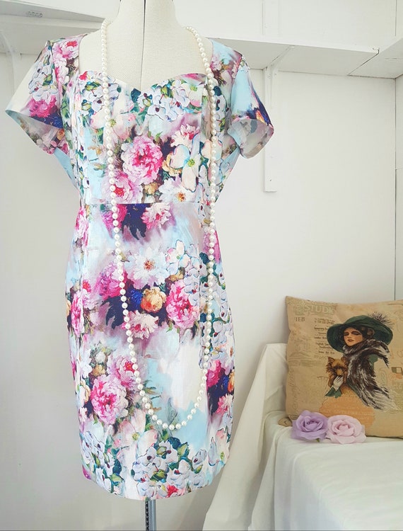 90s does 40s dress, floral cocktail dress, sweethe