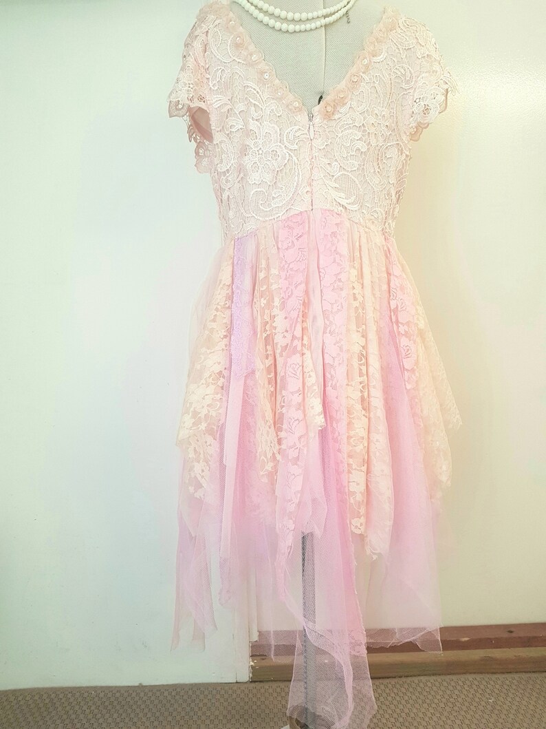 boho wedding dress, fairy tutu alternative, peach pink, romantic tattered, one of a kind image 3