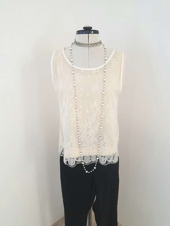 beige lace tank, edwardian look top, summer top, s